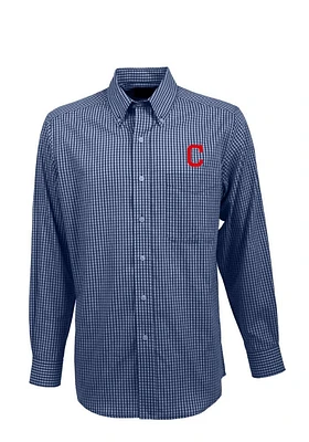 Antigua Cleveland Guardians Mens Navy Blue Associate Long Sleeve Dress Shirt