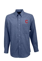 Antigua Cleveland Guardians Mens Navy Blue Associate Long Sleeve Dress Shirt
