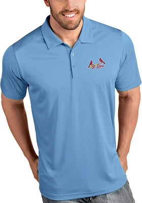 Antigua St Louis Cardinals Mens Light Blue Tribute Short Sleeve Polo