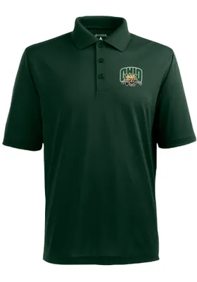 Antigua Ohio Bobcats Mens Green Pique Short Sleeve Polo