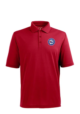 Antigua Philadelphia 76ers Mens Red Pique Short Sleeve Polo