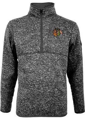 Antigua Chicago Blackhawks Mens Grey Fortune Long Sleeve Qtr Zip Pullover