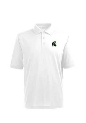 Antigua Michigan State Spartans Mens White Pique Xtra-Lite Short Sleeve Polo