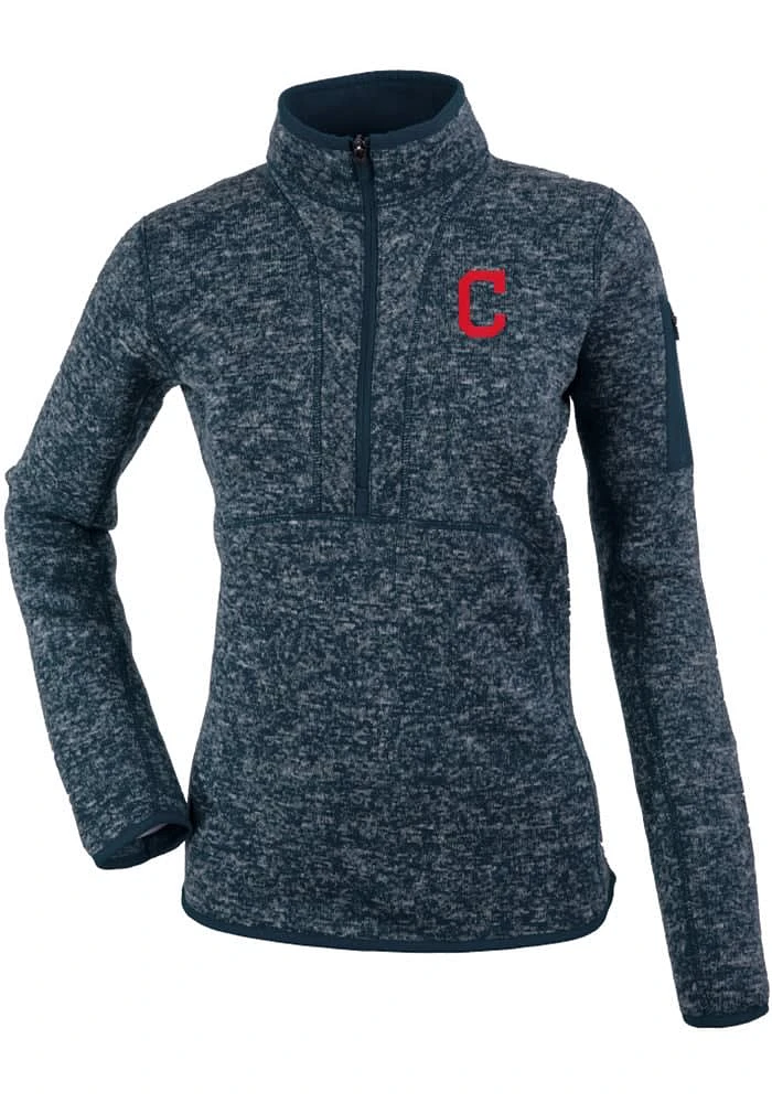 Antigua Cleveland Guardians Womens Navy Blue Fortune Qtr Zip