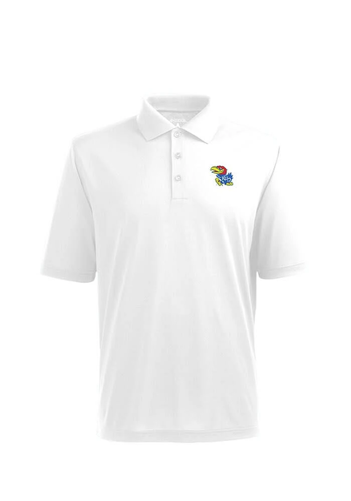 Antigua Kansas Jayhawks Mens White Pique Xtra-Lite Short Sleeve Polo