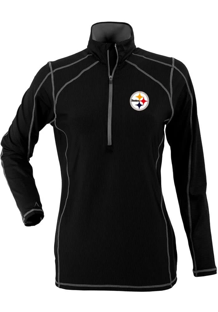 Antigua Pittsburgh Steelers Womens Black Tempo Style Qtr Zip Pullover