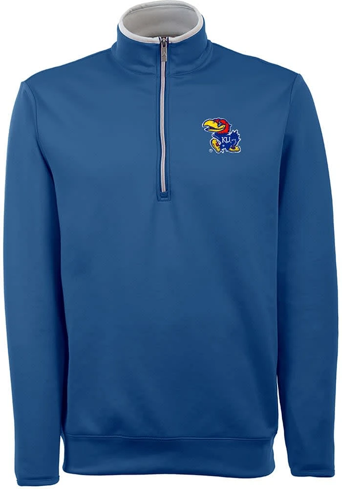 Antigua Kansas Jayhawks Mens Blue Leader Long Sleeve Qtr Zip Pullover