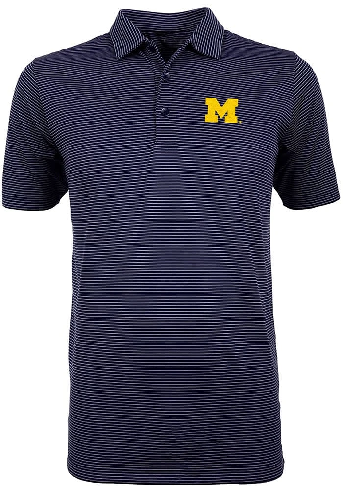 Antigua Michigan Wolverines Mens Blue Quest Short Sleeve Polo