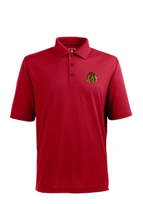Antigua Chicago Blackhawks Mens Red Pique Short Sleeve Polo
