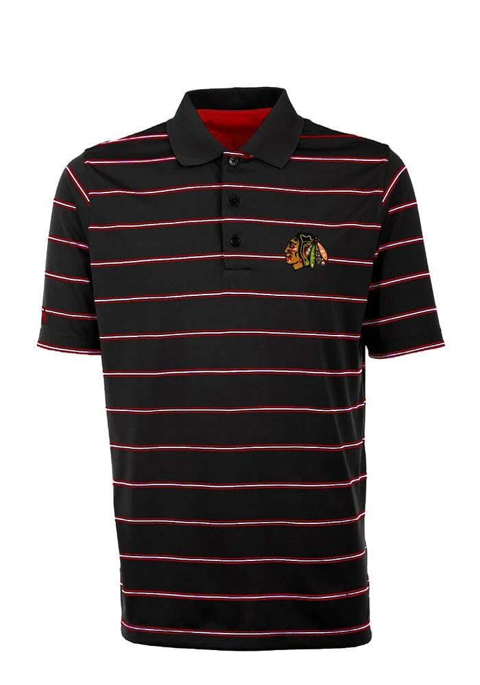Antigua Chicago Blackhawks Mens Black Deluxe Short Sleeve Polo