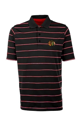 Antigua Chicago Blackhawks Mens Black Deluxe Short Sleeve Polo