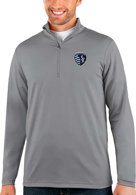 Antigua Sporting Kansas City Mens Grey Rally Long Sleeve Qtr Zip Pullover