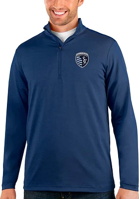 Antigua Sporting Kansas City Mens Navy Blue Rally Long Sleeve Qtr Zip Pullover