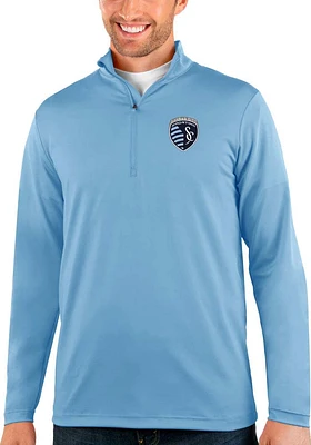 Antigua Sporting Kansas City Mens Light Blue Rally Long Sleeve Qtr Zip Pullover