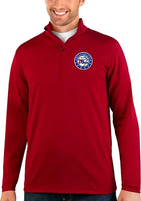 Antigua Philadelphia 76ers Mens Red Rally Long Sleeve Qtr Zip Pullover