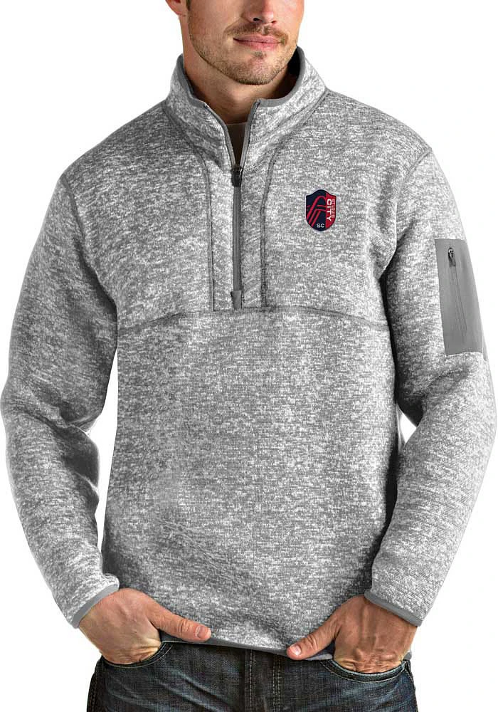 Antigua St Louis City SC Mens Grey Fortune Long Sleeve Qtr Zip Pullover