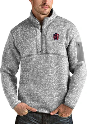 Antigua St Louis City SC Mens Grey Fortune Long Sleeve Qtr Zip Pullover