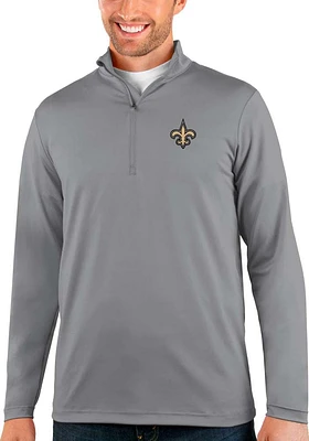 Antigua New Orleans Saints Mens Grey Rally Long Sleeve Qtr Zip Pullover