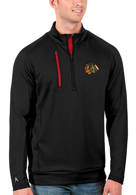 Antigua Chicago Blackhawks Mens Black Generation Logo Long Sleeve Qtr Zip Pullover