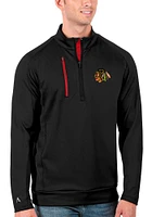Antigua Chicago Blackhawks Mens Black Generation Logo Long Sleeve Qtr Zip Pullover