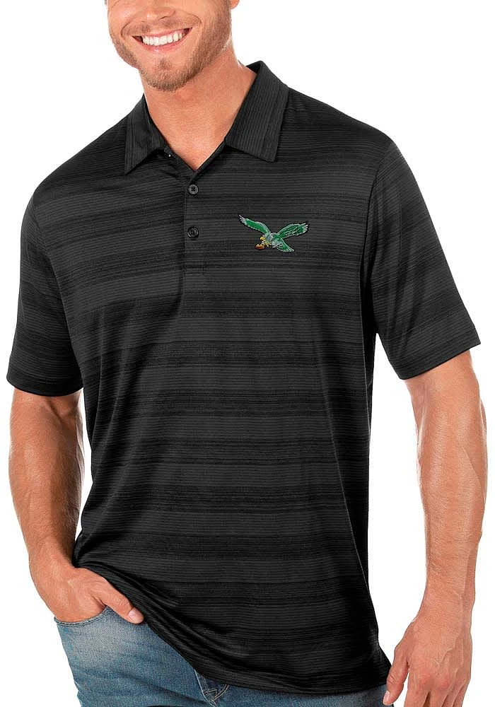 Antigua Philadelphia Eagles Mens Black Compass Short Sleeve Polo
