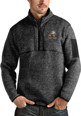 Antigua Cleveland Browns Mens Black Fortune Long Sleeve Qtr Zip Pullover