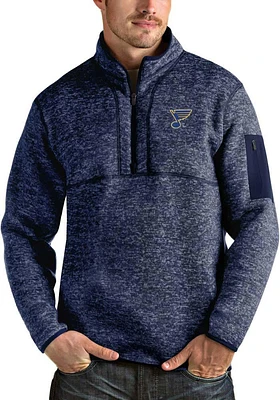 Antigua St Louis Blues Mens Navy Blue Fortune Long Sleeve Qtr Zip Pullover