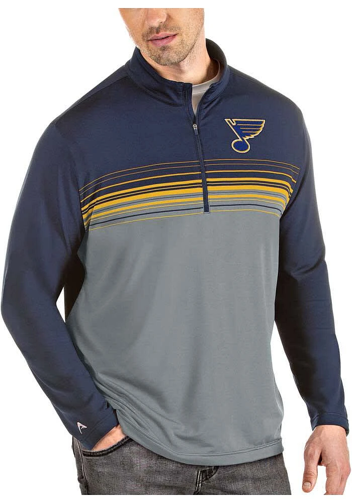 Antigua St Louis Blues Mens Navy Blue Pace Long Sleeve Qtr Zip Pullover