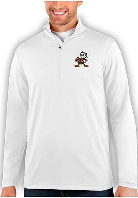 Antigua Cleveland Browns Mens White Rally Long Sleeve Qtr Zip Pullover