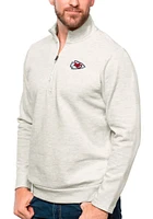Antigua Kansas City Chiefs Mens Oatmeal GAMBIT Long Sleeve Qtr Zip Pullover