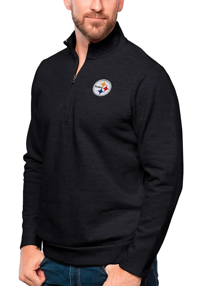 Antigua Pittsburgh Steelers Mens Black GAMBIT Long Sleeve Qtr Zip Pullover