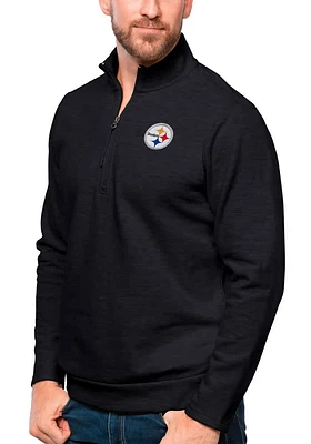 Antigua Pittsburgh Steelers Mens Black GAMBIT Long Sleeve Qtr Zip Pullover