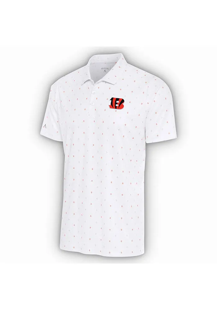 Antigua Cincinnati Bengals Mens White 19th HOLE Short Sleeve Polo