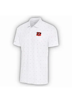 Antigua Cincinnati Bengals Mens White 19th HOLE Short Sleeve Polo