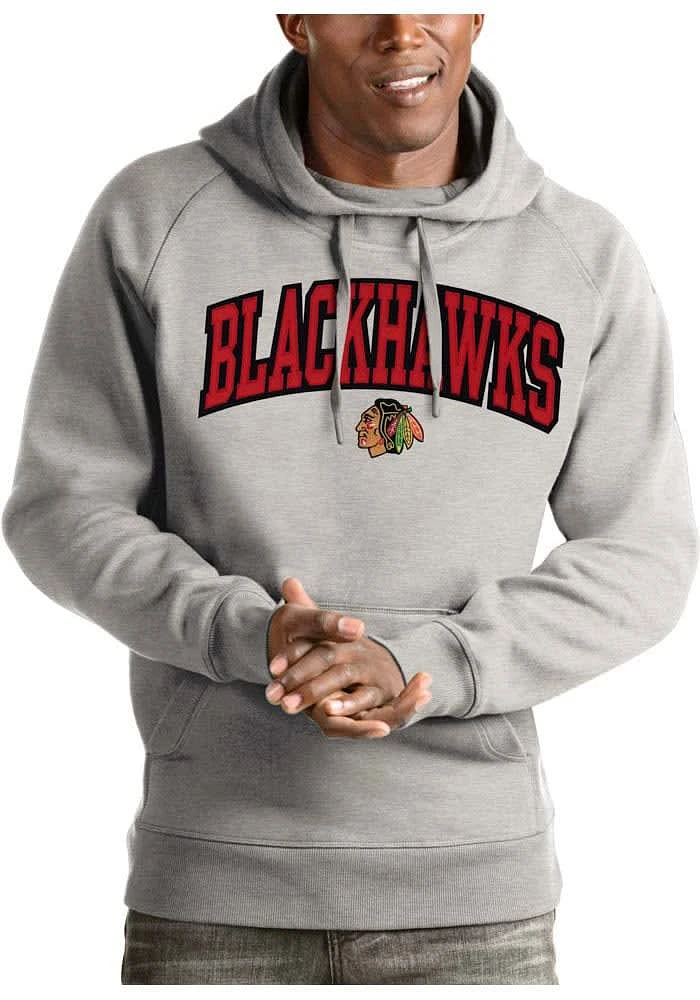 Antigua Chicago Blackhawks Mens Victory Wordmark Long Sleeve Hoodie