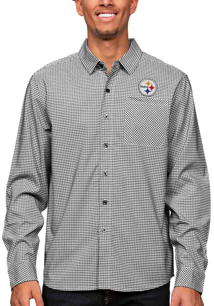 Antigua Pittsburgh Steelers Mens Black STELLAR Long Sleeve Dress Shirt