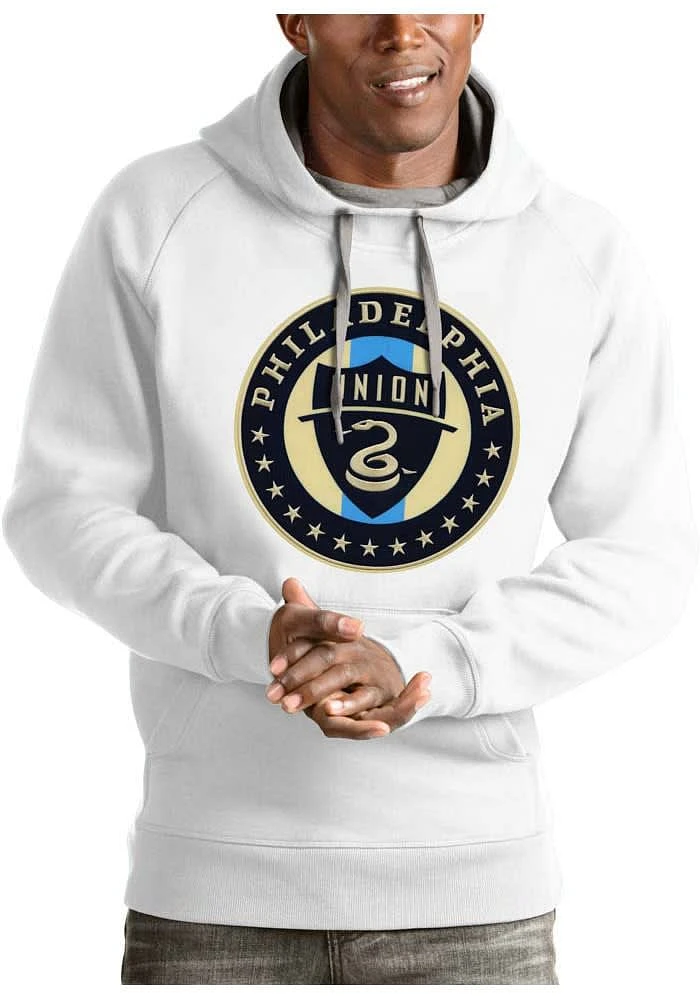 Antigua Philadelphia Union Mens White Victory Series Long Sleeve Hoodie