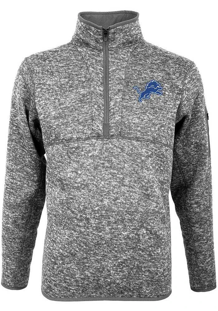 Antigua Detroit Lions Mens Grey Fortune Long Sleeve Qtr Zip Pullover