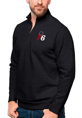 Antigua Philadelphia 76ers Mens Black Gambit Long Sleeve Qtr Zip Pullover