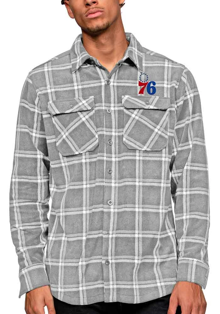 Antigua Philadelphia 76ers Mens Grey Industry Long Sleeve Dress Shirt