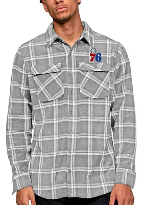 Antigua Philadelphia 76ers Mens Grey Industry Long Sleeve Dress Shirt