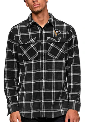 Antigua Pittsburgh Penguins Mens Black Industry Long Sleeve Dress Shirt