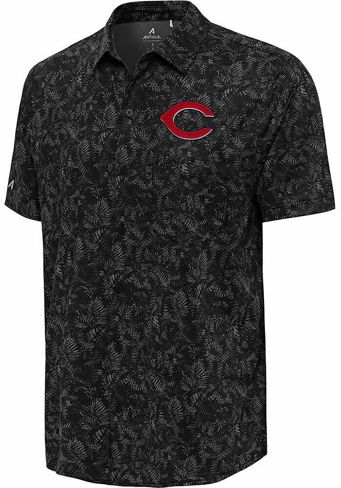 Antigua Cincinnati Reds Mens Black Lush Short Sleeve Dress Shirt