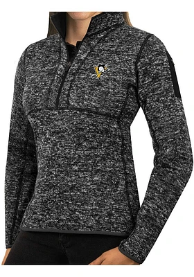 Antigua Pittsburgh Penguins Womens Black Fortune Qtr Zip