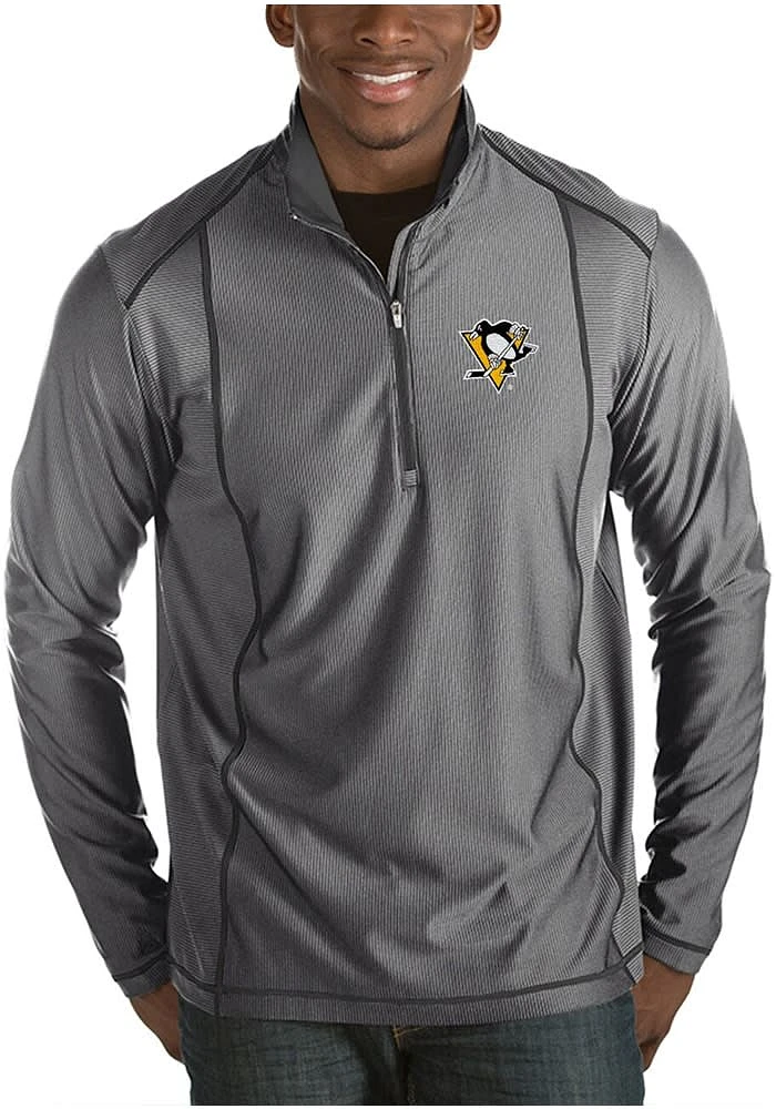 Antigua Pittsburgh Penguins Mens Grey Tempo Long Sleeve Qtr Zip Pullover