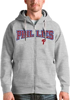 Antigua Philadelphia Phillies Mens Grey Victory Wordmark Long Sleeve Full Zip Jacket