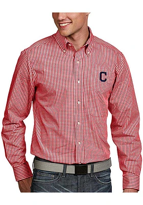 Antigua Cleveland Guardians Mens Red Associate Long Sleeve Dress Shirt