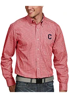 Antigua Cleveland Guardians Mens Red Associate Long Sleeve Dress Shirt
