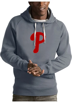Antigua Philadelphia Phillies Mens Grey Victory Logo Long Sleeve Hoodie