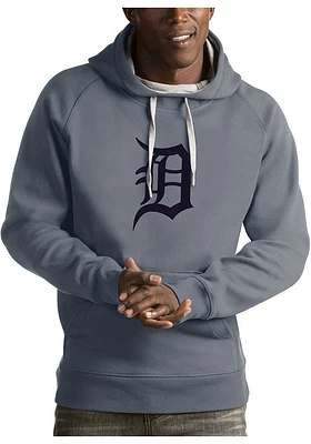 Antigua Detroit Tigers Mens Grey Victory Logo Long Sleeve Hoodie